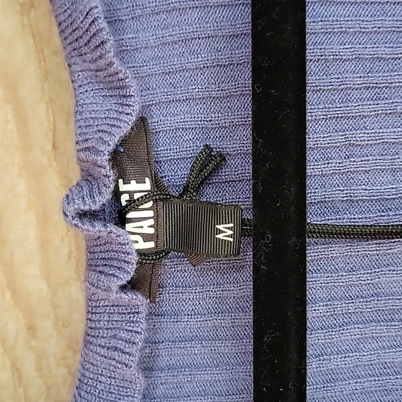 PAIGE Tasha Size Medium Blue Ribbed Short Sleeve Cotton & Silk Blend Cardigan - Picture 5 of 6